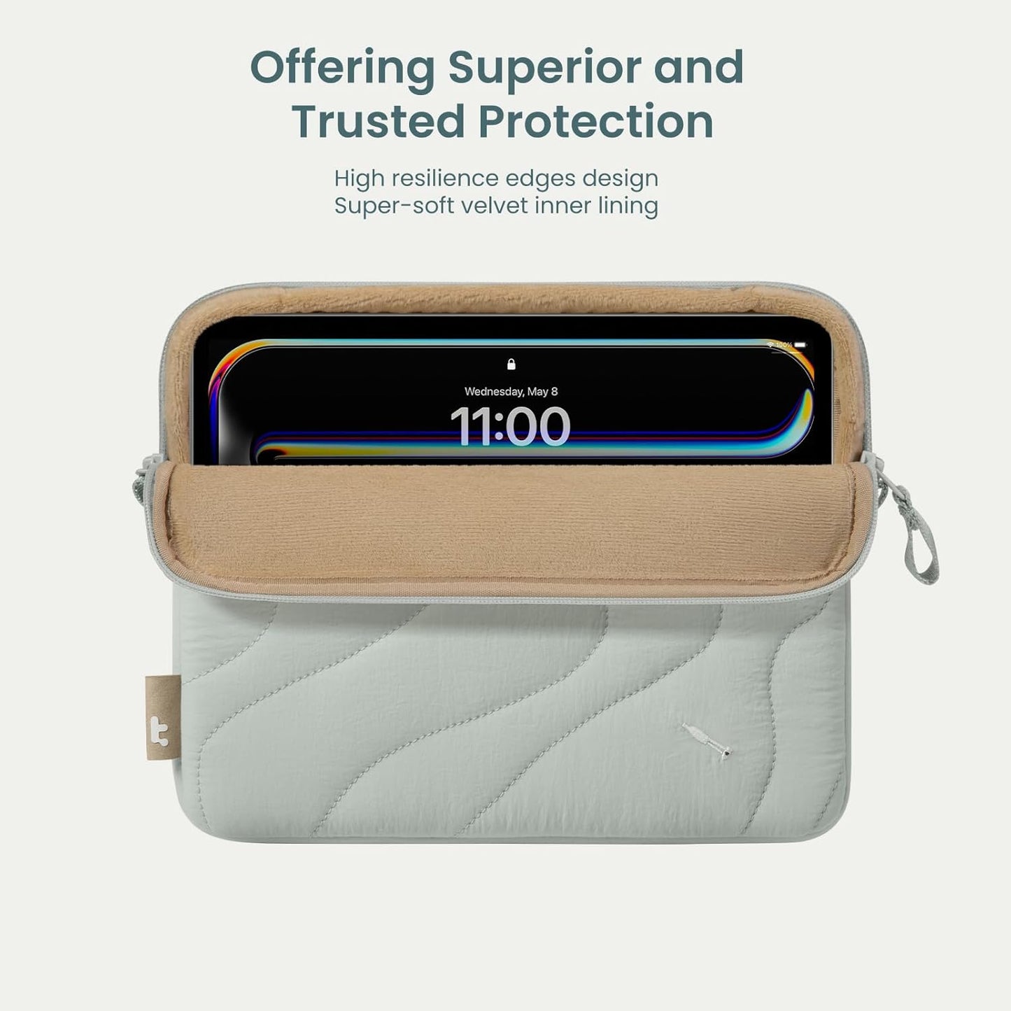 tomtoc 360 Protective Puffy Tablet Sleeve for iPad Pro 11-inch (M4/(4th/3rd/2nd/1st Gen), iPad Air 11-inch (M3) 2025/(M2) 2024 with Magic Keyboard/Smart Keyboard, Quilted Soft Puffer iPad Case