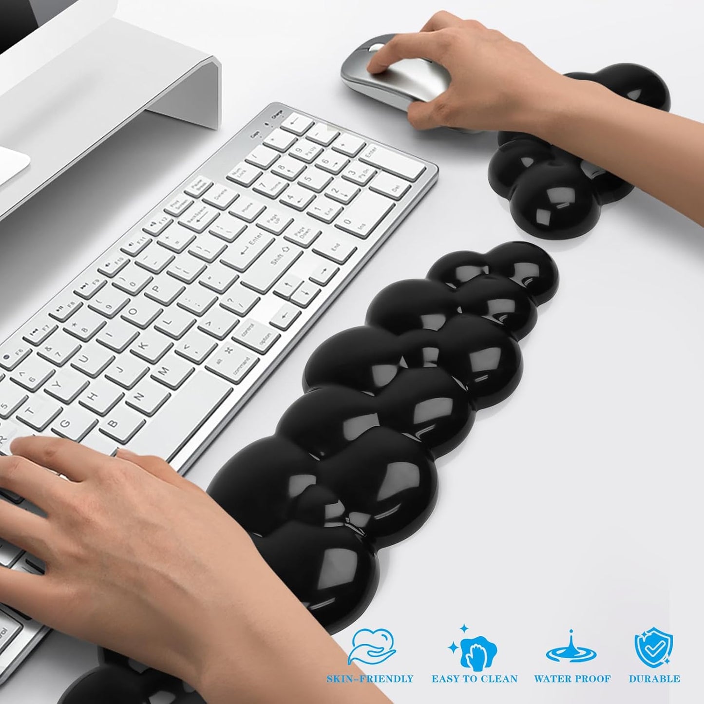 Gel Cloud Keyboard and Mouse Wrist Rest, Cute Wrist Support and Arm Support Keyboard Rest for Keyboard and Mouse Typing Pain Relief,Suitable for Office/Computer/Laptop/Gaming (Transparent Black)