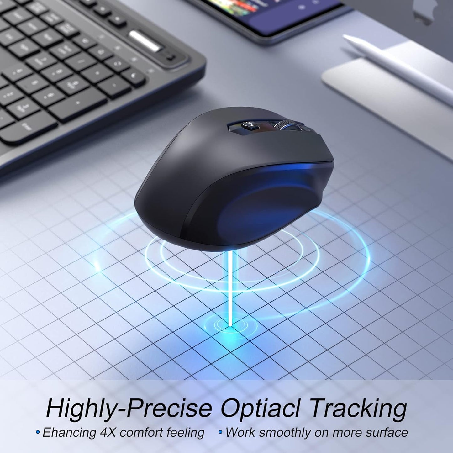 Wireless Mouse, D-09 Computer Mouse USB Cordless Mice for Laptop, Ergo Grips, Lightspeed 5-Level 2400 DPI, 16 Months Battery, Portable for PC Mac Chromebook (Bluetooth, 1 Pack)