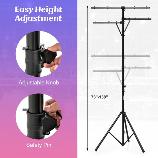 S AFSTAR Pro Audio Tripod, Multi Arm Tripod w/ 6.1-11.5 FT Adjustable Height, Portable T Bar Lighting Stand w/ 100 LBS Capacity, DJ Lighting Stand Suitable for Stage Bar Banquet Party
