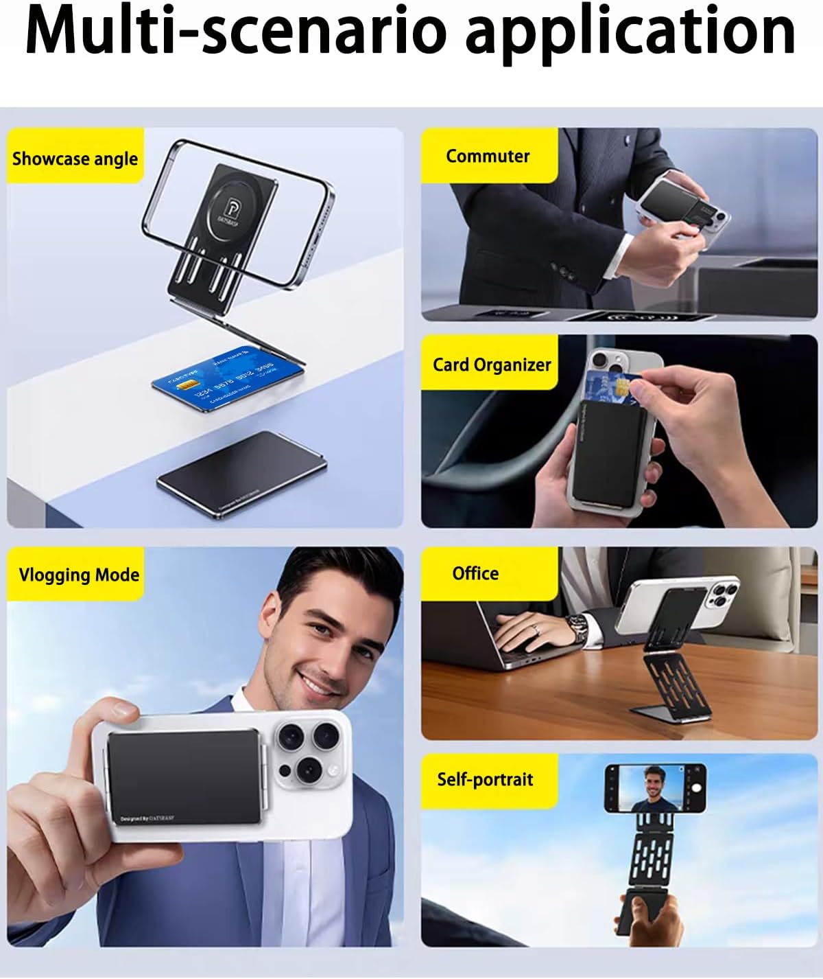 magsafe Phone Stand Tri-Fold Phone Credit Card Holder – Premium Aluminum Alloy, Adjustable Viewing Angles, Portable Phone Holder for iPhone 16 Pro Max 15 14 13 12 Plus