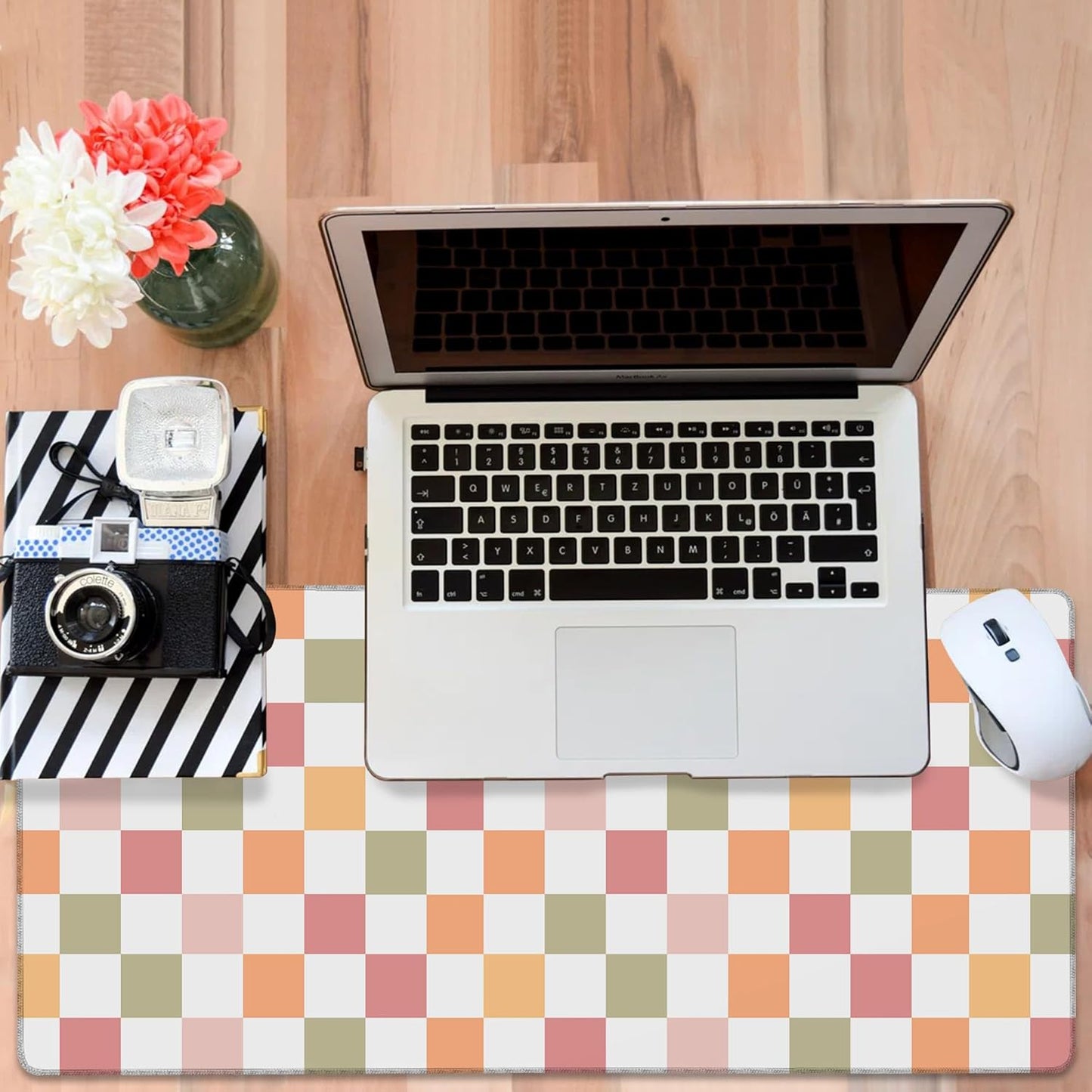 Gaming Desk Pad Large Extra Length Multicolored Chess Board Mouse Pad Keyboard Laptop Non-Slip Waterproof with Rubber Base Thick Stitched Edge Mouse Mat for Office Home 35.4 x 15.7 Inches