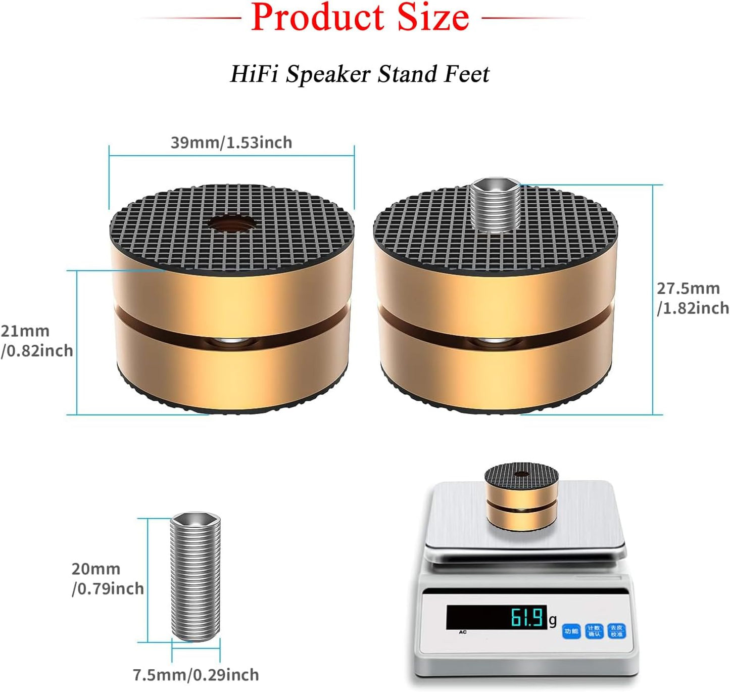 Audiocrast HiFi Speaker Spikes Stand Feet Shock Absorber Feet Pads Isolation Feet 40mm×23mm Aluminum with Balls for Audio Speaker Subwoofer CD DVD Amplifier Turntable DAC