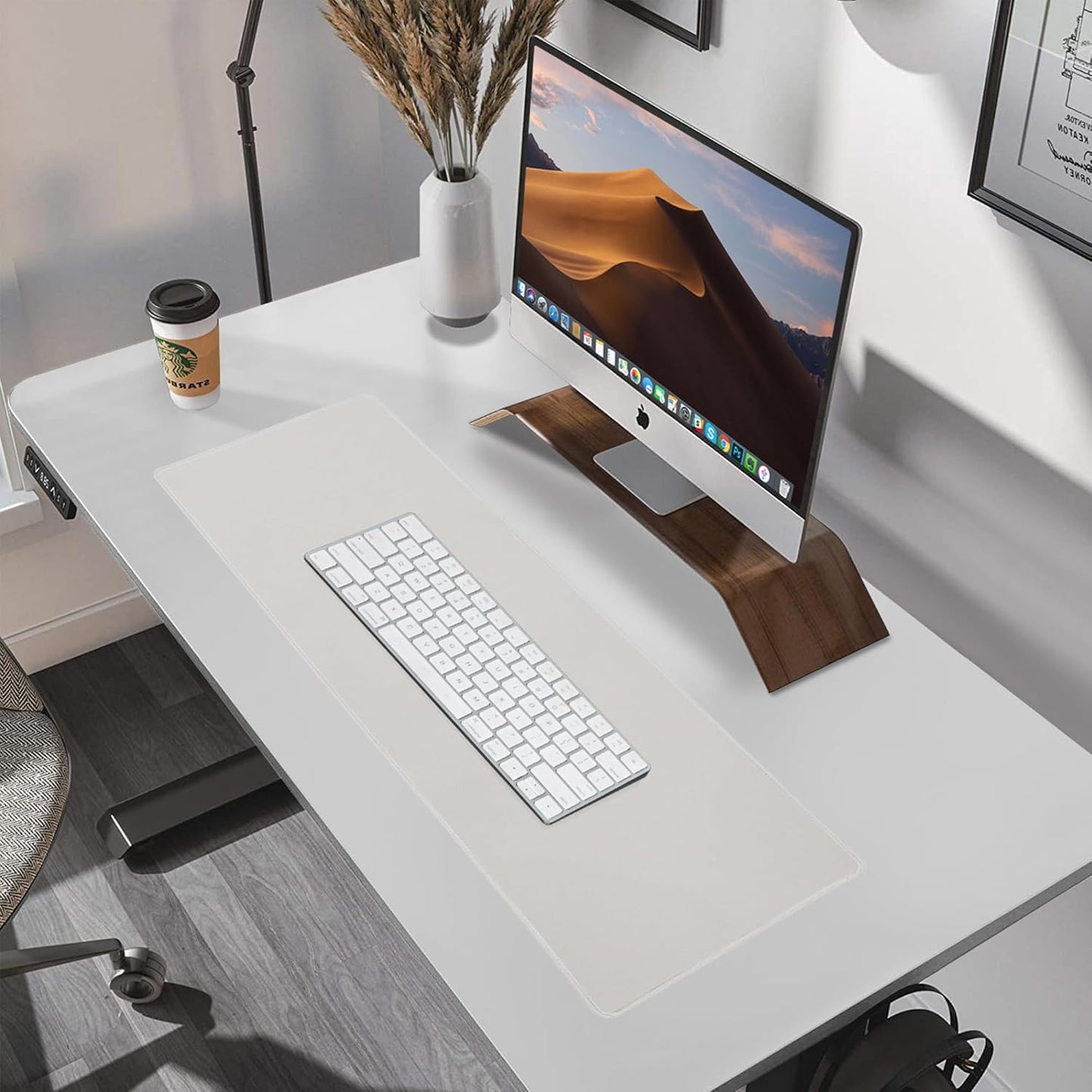 ALOANES Waterproof Mouse Pad with Durable Stitched Edge, XXXL Gaming Keyboard Pad, Non-Slip Rubber Base Mouse Mat, Extended Desk pad for Gamer, Office & Home, Beige Mousepad 35.4''x 15.7''x 0.12''