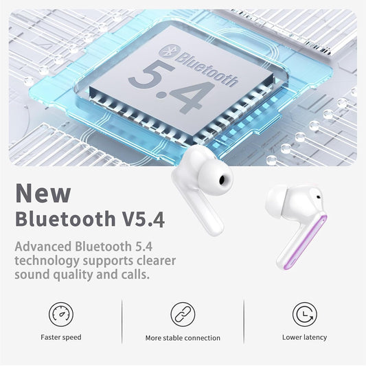Wireless Earbuds, Bluetooth 5.4 Headphones in Ear with 4 ENC Noise Cancelling Mic, New Wireless Earphones HiFi Stereo Deep Bass 40H Playtime, in-Ear Bluetooth Earbuds LED Display IP7, USB-C, Violet