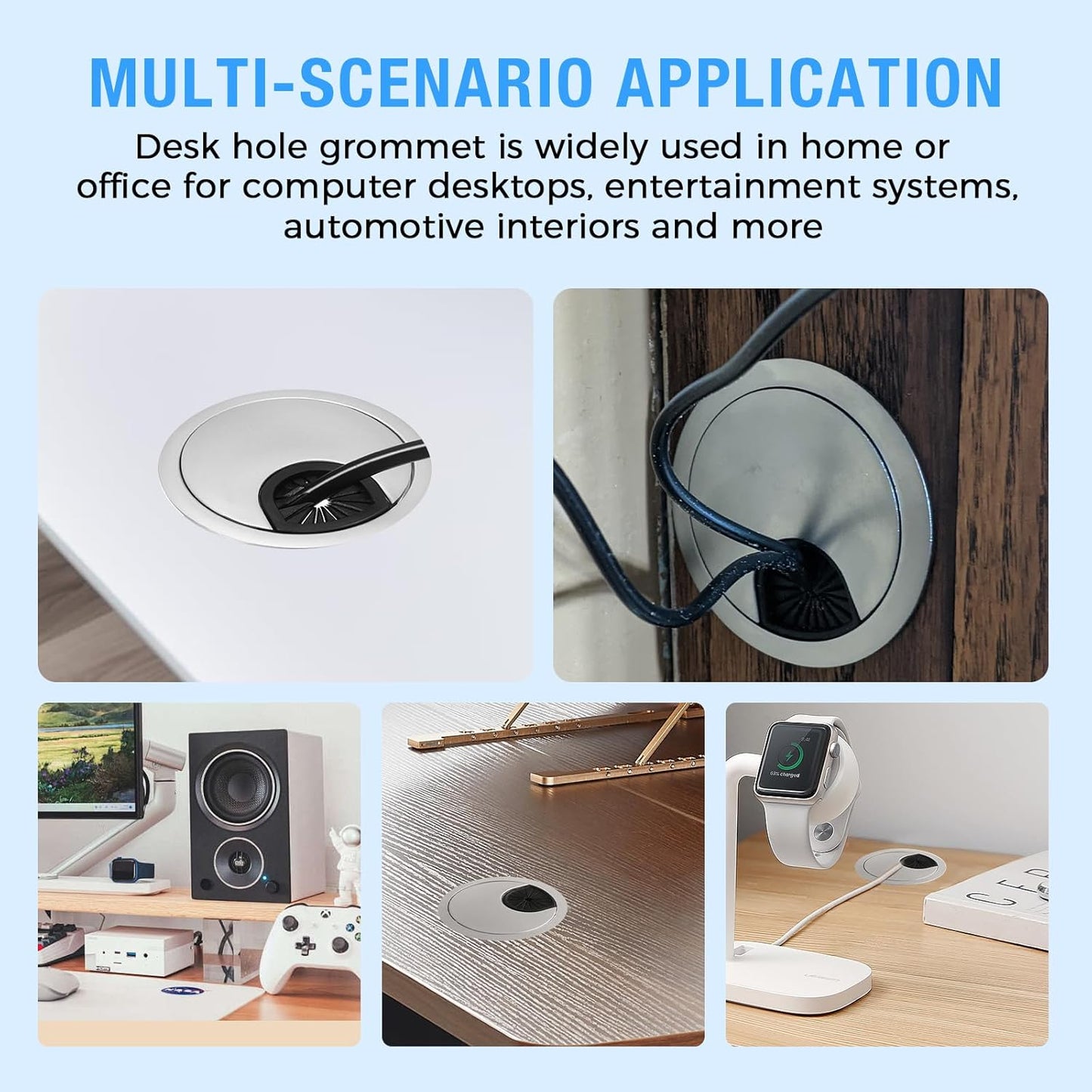 Desk Grommet 3-1/8" (80 mm), Desk Cord Hole Cover, Cable Grommet ABS Plastic, Desk Hole Grommet for Office and Home Table Cable, Detachable Cable Cord Organizer (Silver Sand 2 Pcs)