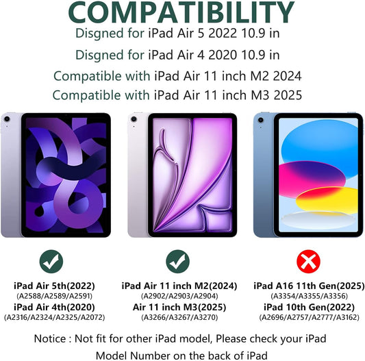 TaIYanG for iPad Air 11 inch Case with Keyboard for iPad Air 5 2022/iPad Air 4th Gen Keyboard Case with Pencil Holder - Flip Stand Cover for iPad Air 11" M3/M2/iPad 5th 2022/ 4th 2020