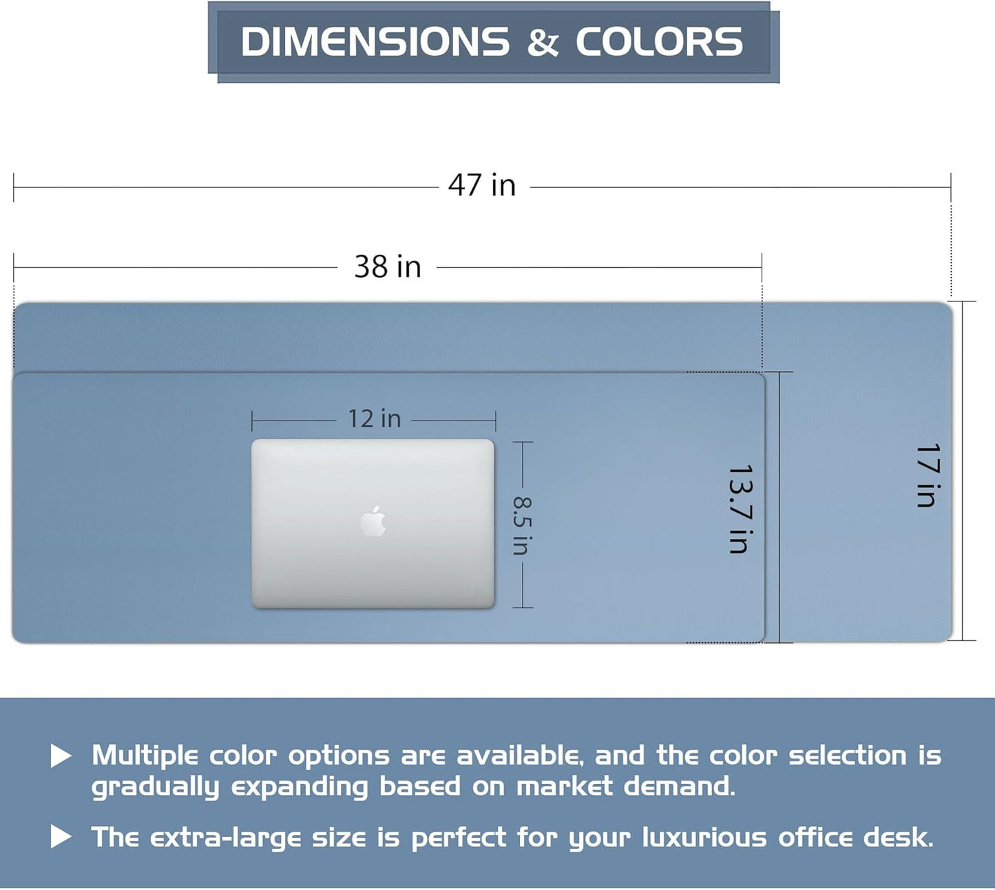 Aothia Leather Desk Pad Protector - Large Mouse Pad, Office Mat, Non-Slip PU Leather Blotter, Laptop Desk Pad, Waterproof Writing Pad for Office and Home (Denim Blue, 38" x 13.7")