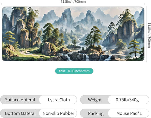 Dynippy Thin Extended Gaming Mouse Pad (31.5 * 11.8 * 0.08 inch) with Stitched Edges Large Mousepad Long XXL Keyboard and Mouse pad Desk Mat for Gaming Office & Home - Landscape Painting