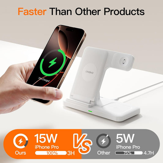 2025 3 in 1 Wireless Charger for iPhone 16 15 14 13 12 11 XR 8, Apple Charging Station for Apple Watch 10/9/Ultra/8/7/SE/6/5/4 & AirPods Series, Wireless Charging Station for Multiple Devices Apple