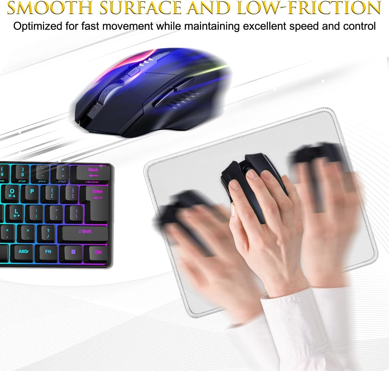 JIKIOU 3 Pack Mouse Pad with Stitched Edge, Comfortable Mouse Pads with Non-Slip Rubber Base, Washable Mousepads Bulk with Lycra Cloth, Mouse Pads for Computers Laptop Mouse 10.2x8.3in Blank White