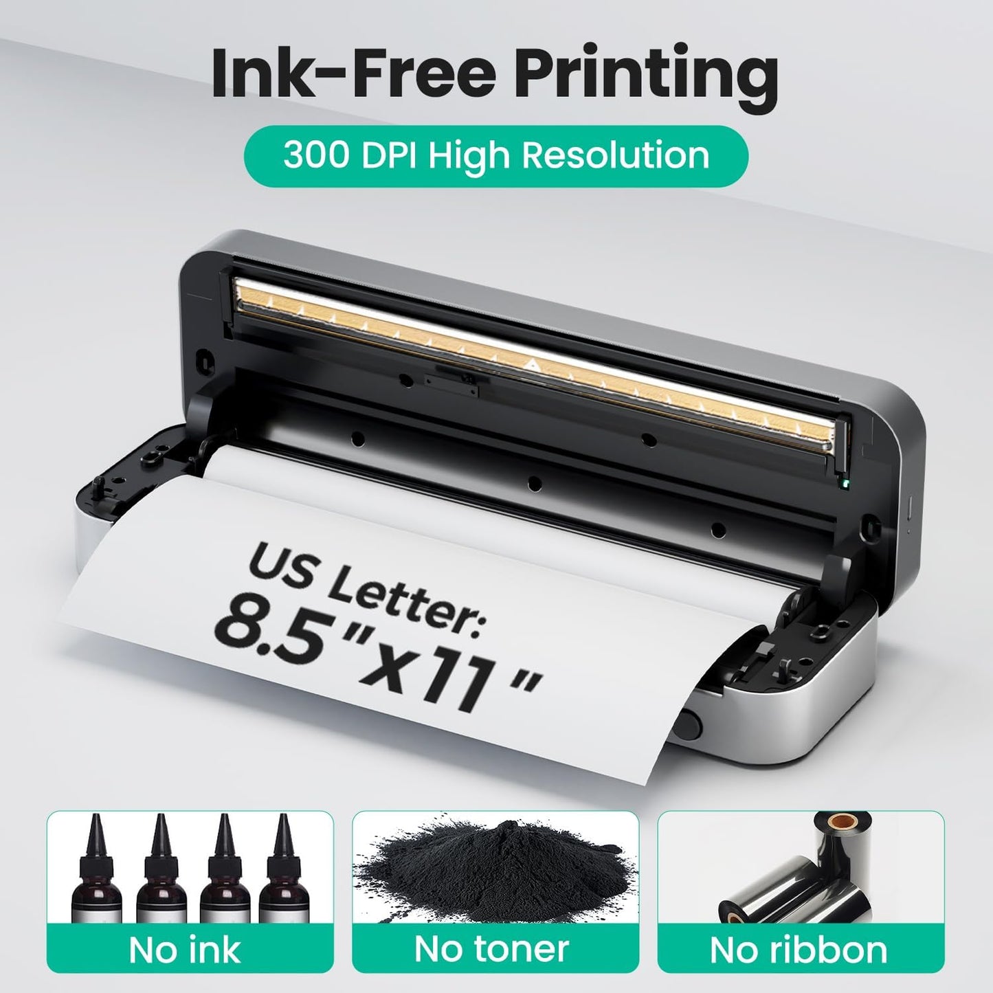 P1 Pro Thermal Printer, Large Format Portable Bluetooth Inkless Printer with 1 Roll Paper 8.5x11 Inch, Compatible with iPhone & Computer,Home Office Essentials