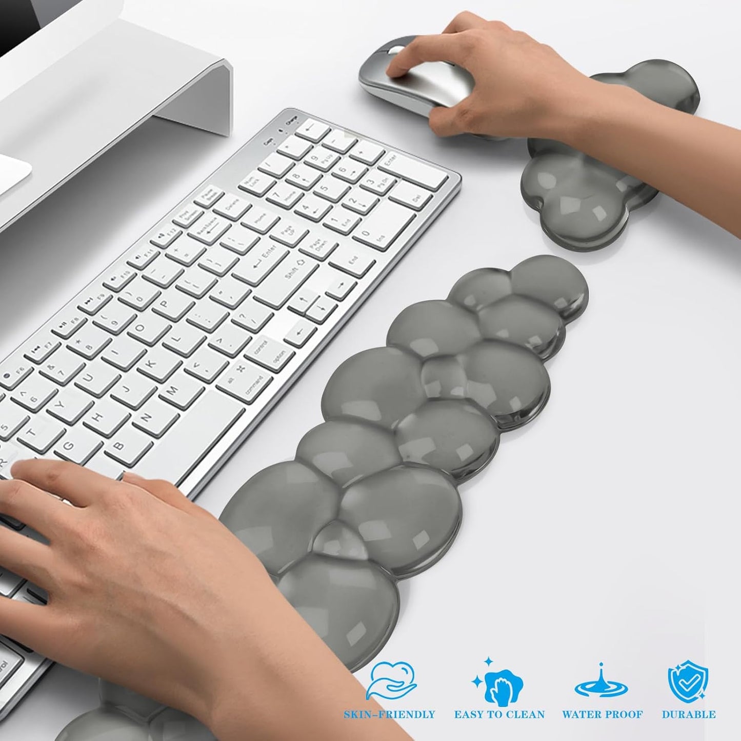 Gel Cloud Keyboard and Mouse Wrist Rest, Cute Wrist Support and Arm Support Keyboard Rest for Keyboard and Mouse Typing Pain Relief,Suitable for Office/Computer/Laptop/Gaming (Gray)