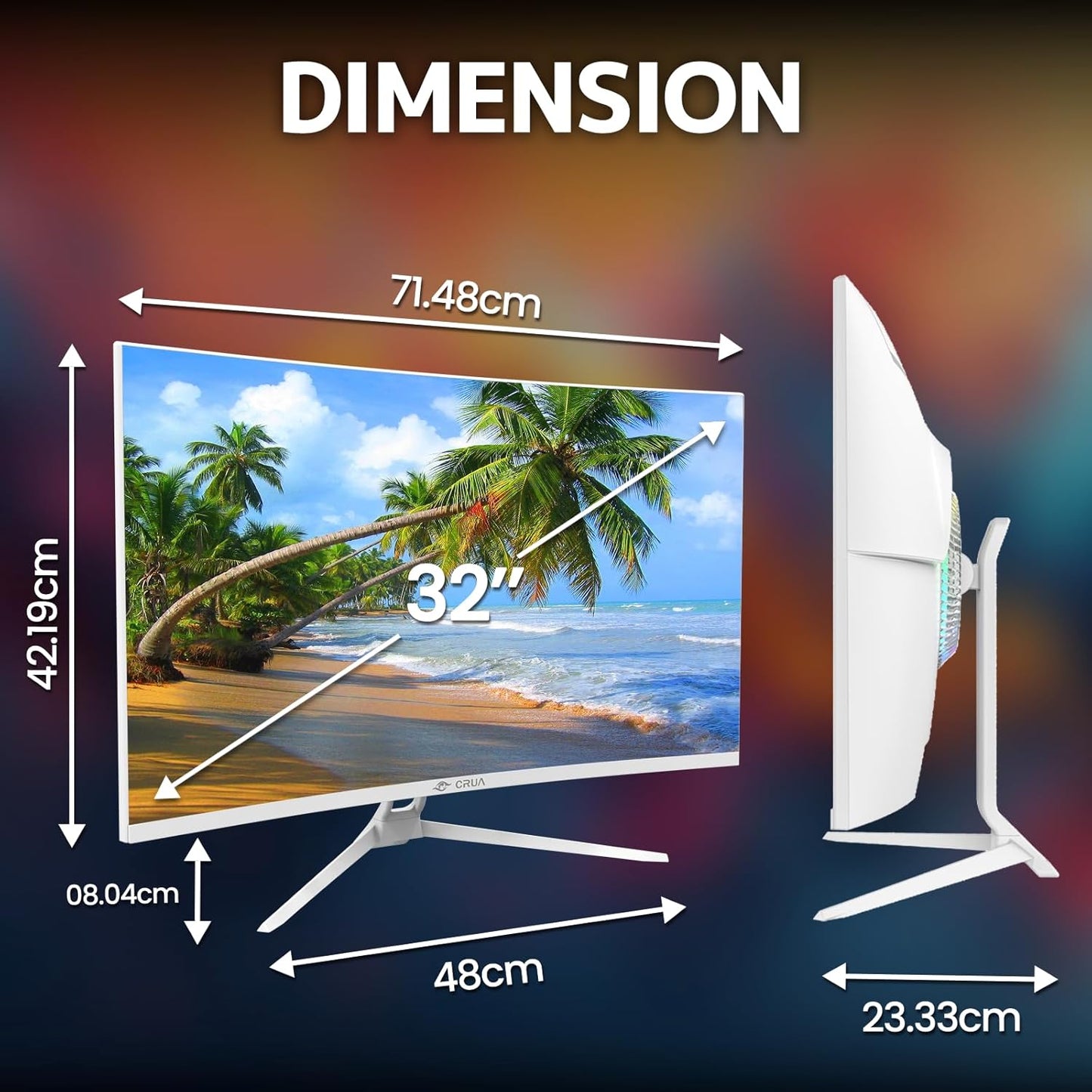 CRUA 32" White Curved Monitor, 4K UHD(3840*2160P) 1500R VA Screen, 75Hz Computer Monitor Supports AMD Freesync, 120% sRGB, Built-in speakers, Blue Light Filter,Wall Mountable Installs(HDMI 2.0/DP 1.4)