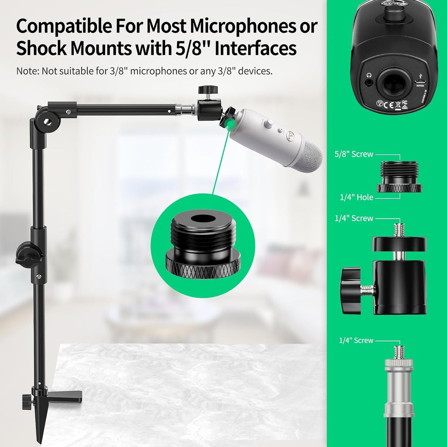 Webcam Stand Camera Mount with Phone Holder & 5/8" Screw, 22in Flexible Projector Stand Gooseneck Desk Mic Stand for Logitech C922 C930e C920 C615 C960 Brio 4K, GoPro, Blue Yeti Snowball Ice