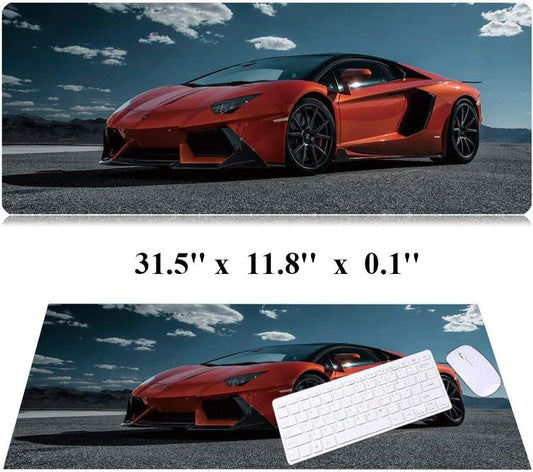 RTGGSEL 31.5x11.8 Inch Non-Slip Long Extended Large Gaming Mouse Pad with Stitched Edges XL Laptops Keyboard Mouse Mat(Lambo)