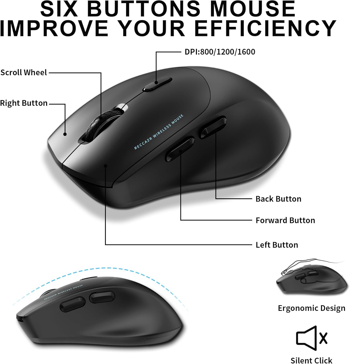 Wireless Keyboard and Mouse Combo, Full Size Wave Keys Ergonomic 2.4G Keyboard with Wrist Rest for Natural Typing, 3 DPI Adjustable Ergonomic Silent Mouse for Computer/Laptop/Windows/Mac (Black)