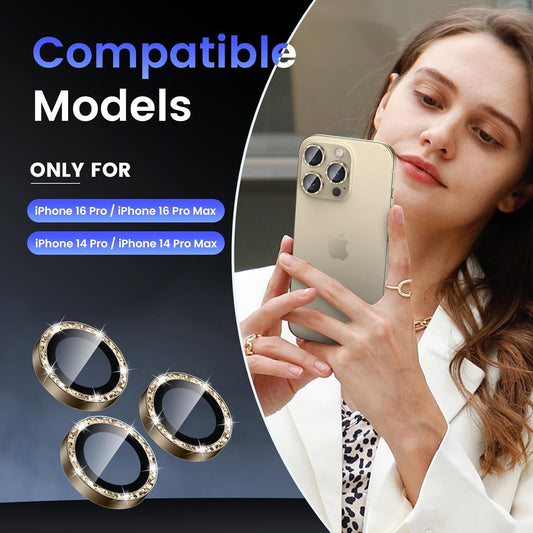 Tensea Camera Lens Protector Compatible for iPhone 16 Pro Max/16 Pro/14 Pro Max/14 Pro, Metal Aluminum Alloy Tempered Glass Cover Camera Screen Protector Accessories, Case Friendly