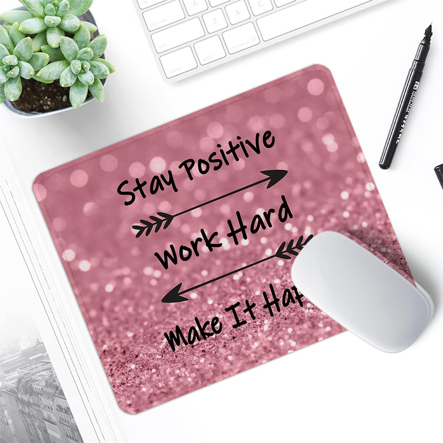 ITNRSIIET Mouse Pad with Stitched Edge Premium Textured Smooth Precise Operation Waterproof Washable Non-Slip Rubber Base Desktop Protection Mat, 10.2×8.3×0.12 inches, Pretty Inspirational Quotes