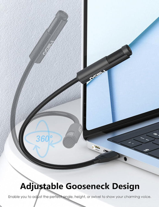 MillSO USB Microphone for Laptop Gooseneck Portable Mini USB Computer Microphone Plug&Play Omnidirectional External PC Microphone for YouTube, Streaming, Podcasting, Recording, Gaming - 1 FT