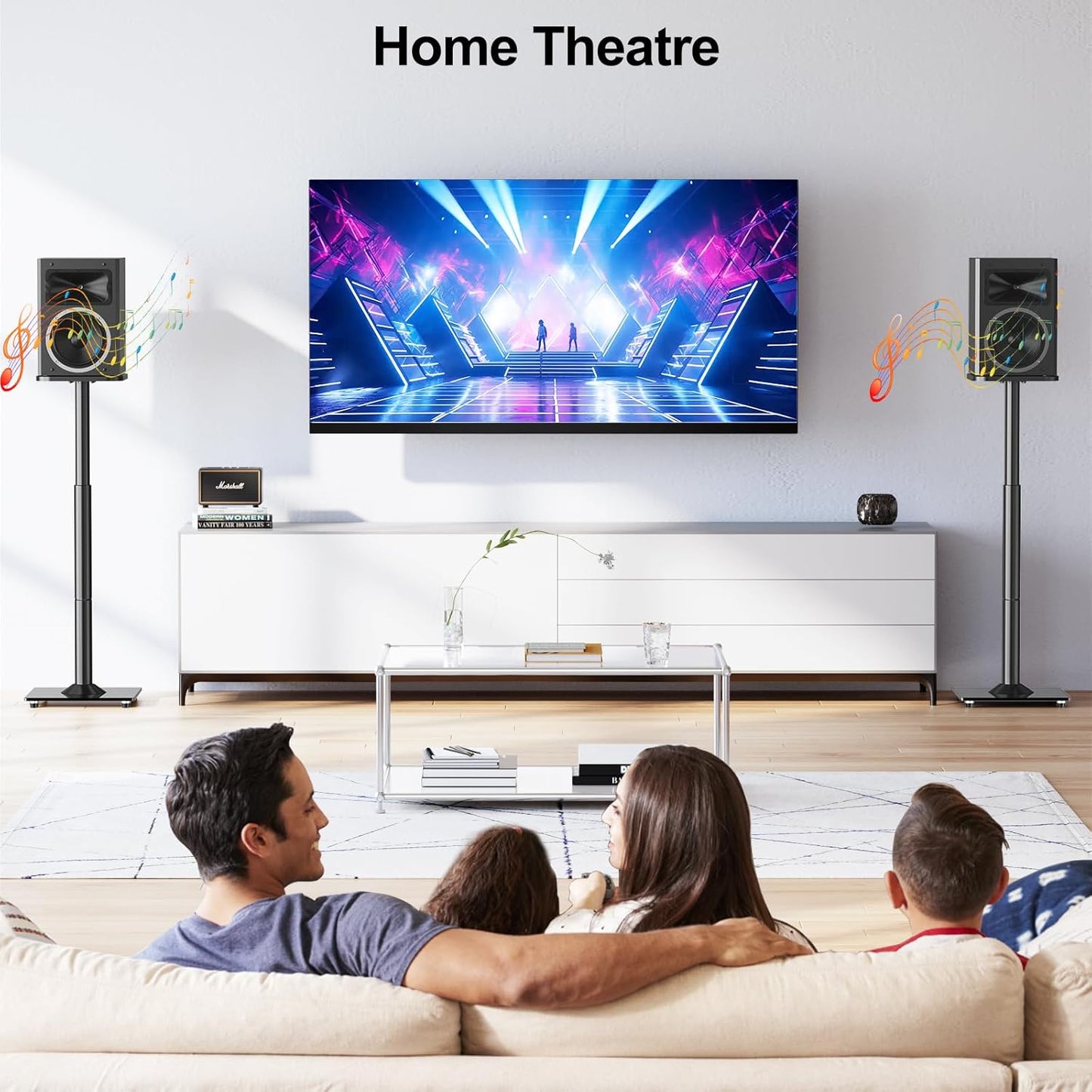 MOUNTUP Universal Speaker Stands Pair 28.3" to 37.4" Height Adjustable Floor Speaker Stands, Holds Bookshelf & Satellite Speaker Large Speaker, Up to 22LBS Cable Concealing 9.8" Plate Black MU9132-L