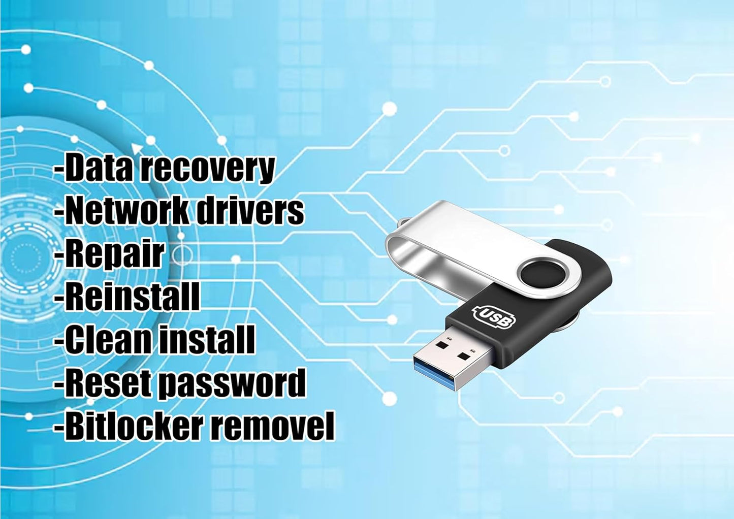 Techshoppro Bootable Win 11/10 / 8.1/7, USB Driver 3.2 for Reinstall Win, Reset Password, Network Drive,Supported UEFI and Legacy, Data Recovery, Repair Tool Bitlocker Removal