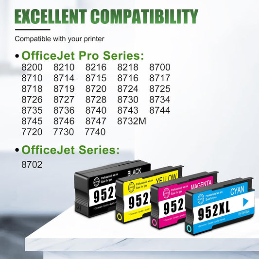 952XL High Yield Ink Cartridges Combo Pack Replacement for HP 952XL 952 Ink Cartridge Work with OfficeJet Pro 8710 7740 8720 8715 8210 8703 OfficeJet 8702 Printers (Black Cyan Magenta Yellow 4-Pack)