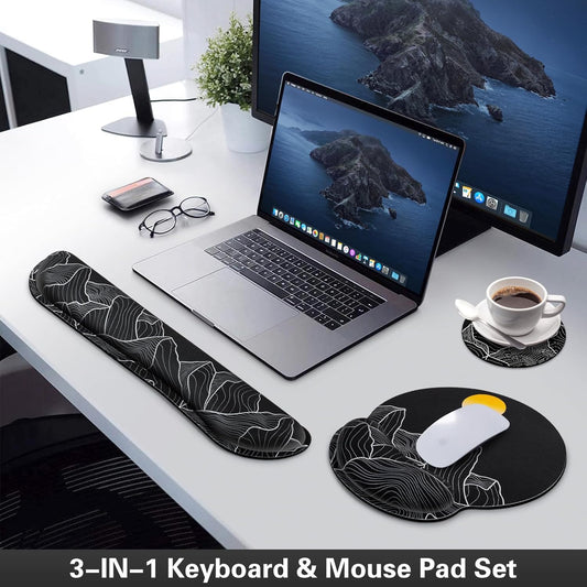 Ergonomic Keyboard Wrist Rest, Mouse Pad with Wrist Rest Black, Gaming Mousepad with Wrist Support, Memory Foam Wrist Rest Set for Computer Keyboard, Funny Cute Office Desk Accessories