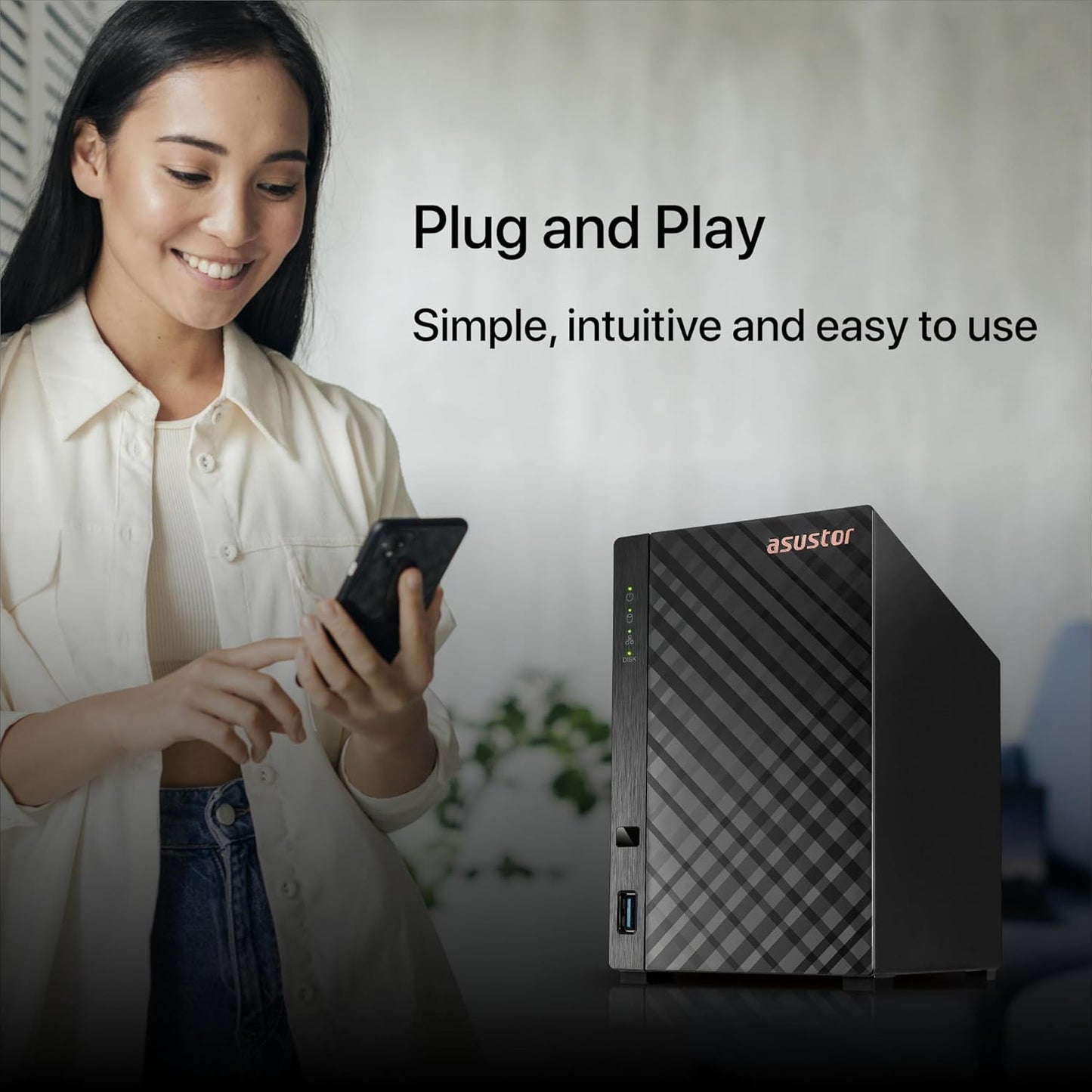 Asustor Drivestor 2 Lite AS1102TL, 2 Bay NAS, 1.7GHz Quad Core, 1GbE Port, 1GB RAM DDR4, Personal Private Cloud, Backup for Home & Small Office, Network Attached Storage(Diskless)