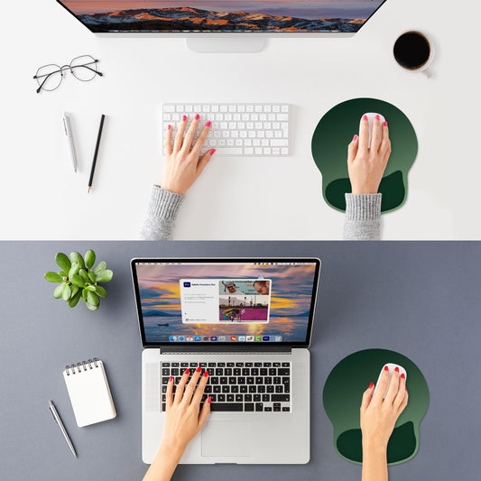 ITNRSIIET Ergonomic Mouse Pad with Wider Memory Foam Wrist Rest +17% - Curved Cushion Reduces Pressure 20%, Pain Relief, Non-Slip, Smooth, Cute Colors, 9.85 x 9 in, Deep Green Gradient