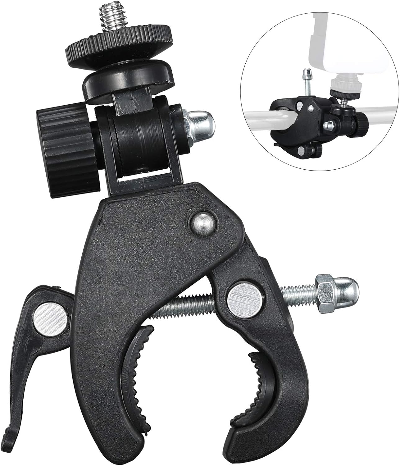 Camera Super Clamp with 1/4"- 20 Threaded Head Compatible for LCD Monitor,DSLR Cameras,DV,Flash Light,Studio Backdrop,Bike, Microphone Stands, Music Stands,Tripod, Motorcycle,Rod Bar