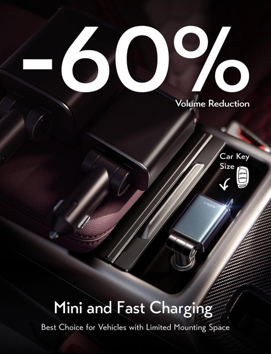 LISEN Car Charger USB C Fast Charging Retractable,【75% Less,Ultra Mini】 57W Fast iPhone 16/15 USBC Type C Car Charger Retractable for iPhone 16e 16 15 Pro Max Plus,Samsung Galaxy S25/24,Android,Black