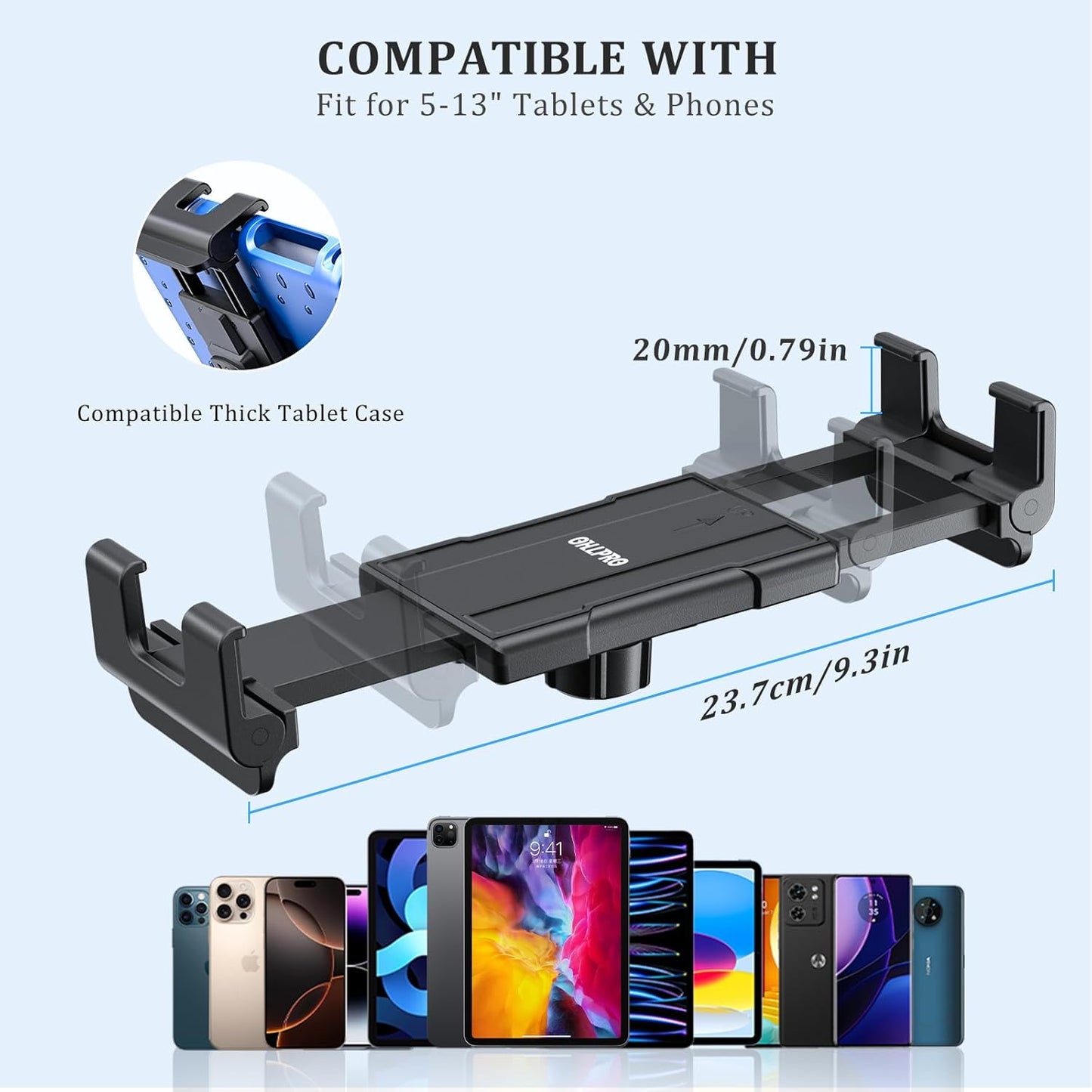 OHLPRO Tablet Wall Mount Holder for iPad 360° Adjustment with Arm and Heavy Duty Drill Base, Compatible with 5"-13" iPad Phone Samsung Tab eReader Surface Kindle for Home, Kitchen, Screw Installation