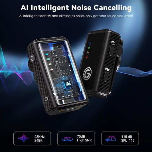 Wireless Microphone, AI Noise Cancelling with 56H Battery, 656ft Range & Wind Muff for iPhone/Android/Camera, Magnetic Clip-On for Streaming/Vlog/Interview