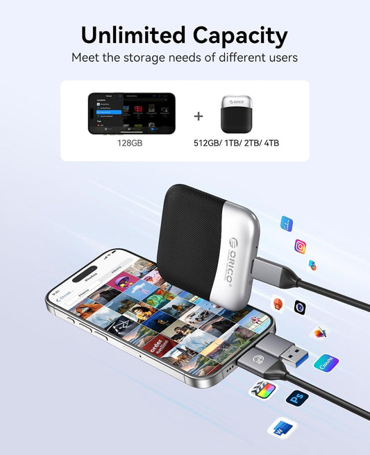 ORICO 1TB External SSD with 2 in 1 USB C & A Cable, Up to 460MB/s, Plug and Play Portable Solid State Drives, Reliable Storage for USB C Smartphone, Tablet, PC - M5PLUS