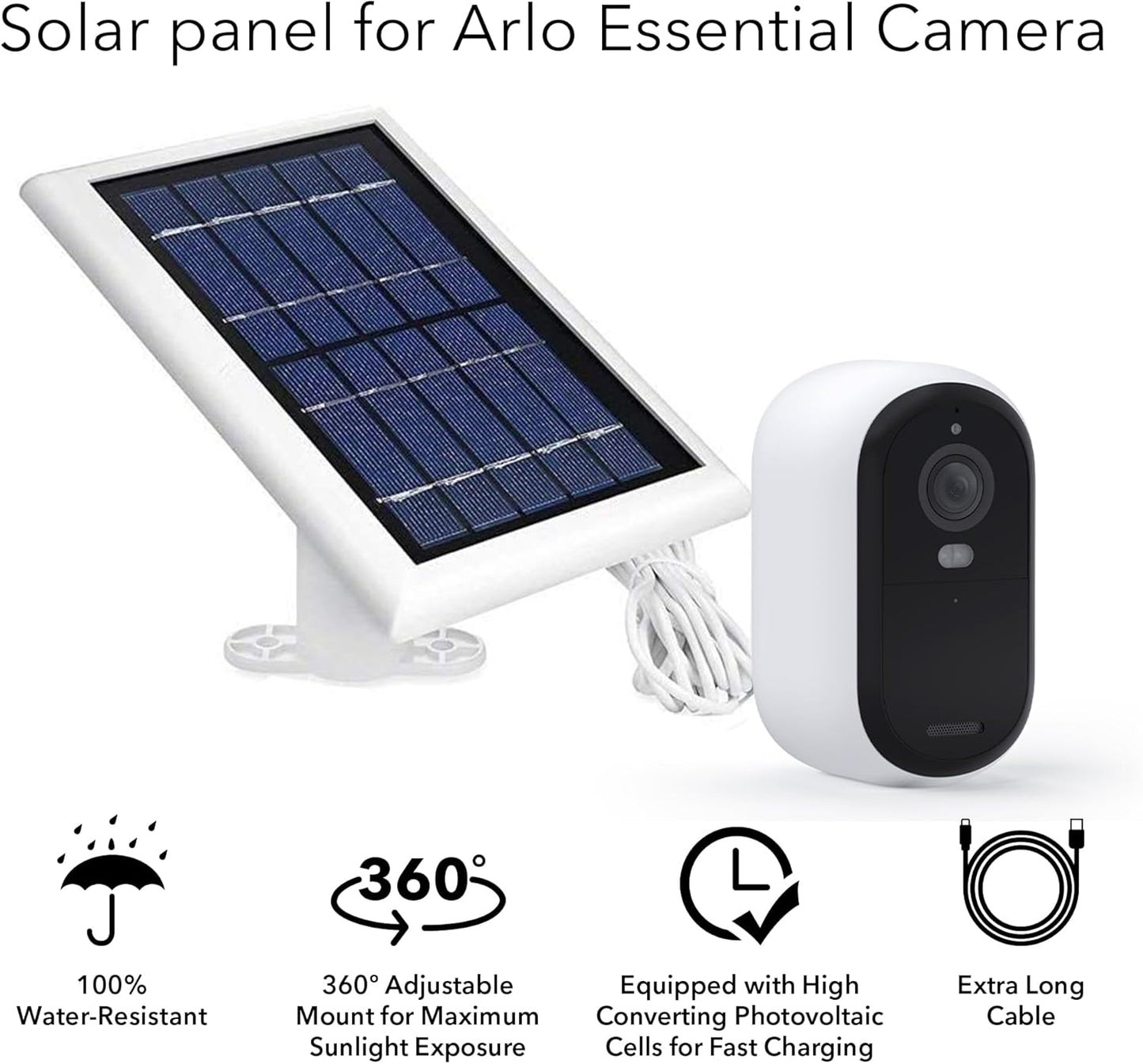 Wasserstein Solar Panel Compatible with Arlo Essential 2K Outdoor Security Camera (2nd Gen) / XL (2nd Gen) & Essential Spotlight (Camera NOT Included)- (1-Pack, White)