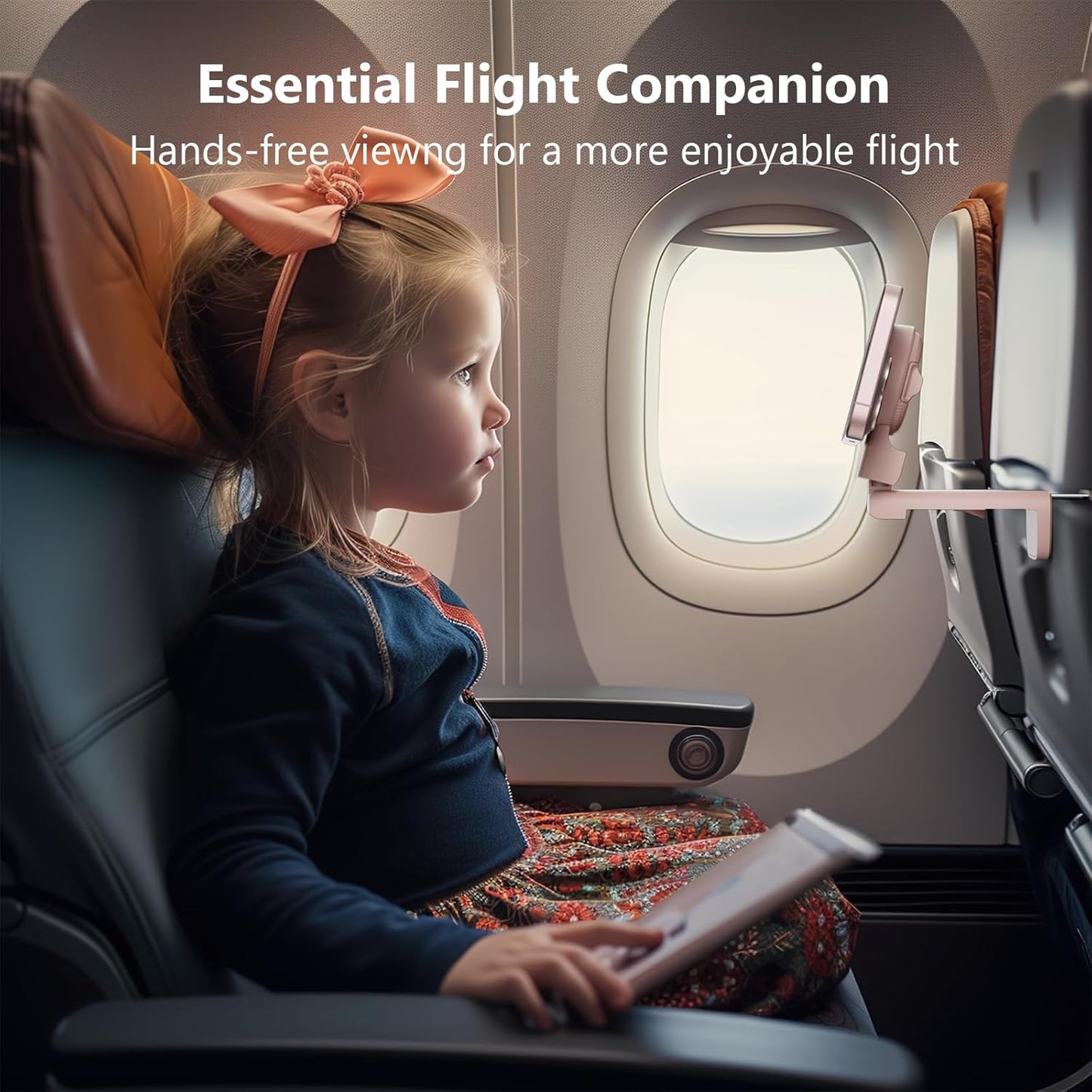 MiiKARE Travel Essentials Magnetic Airplane Phone Holder, Universal Handsfree Phone Mount for Flying with 360 Degree Rotation, Travel Must Haves Phone Stand for Desk, Tray Table, Black&Pink