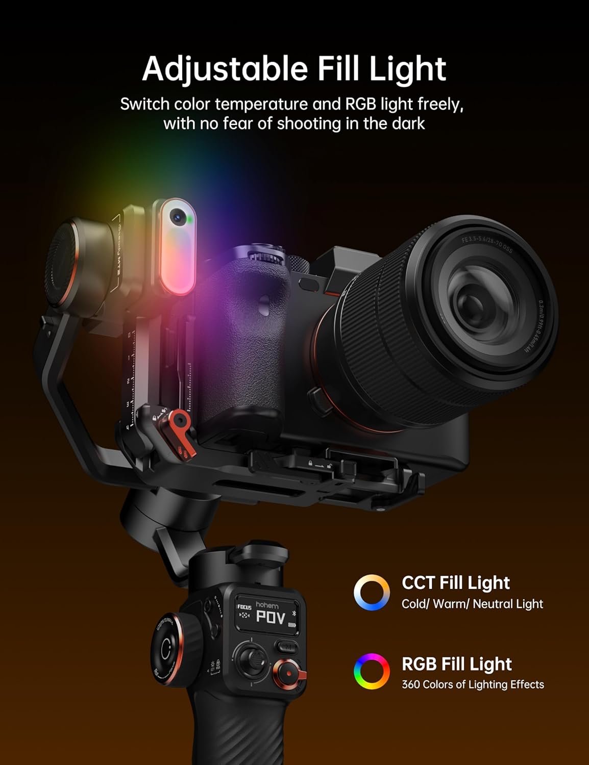 hohem iSteady MT2 Kit Gimbal Stabilizer for Camera, 3-Axis Gimbal for Mirrorless/Pocket/Action Camera/Smartphone, AI Tracker, Magnetic Fill Light Stabilizer, Available for Canon/Nikon/Sony