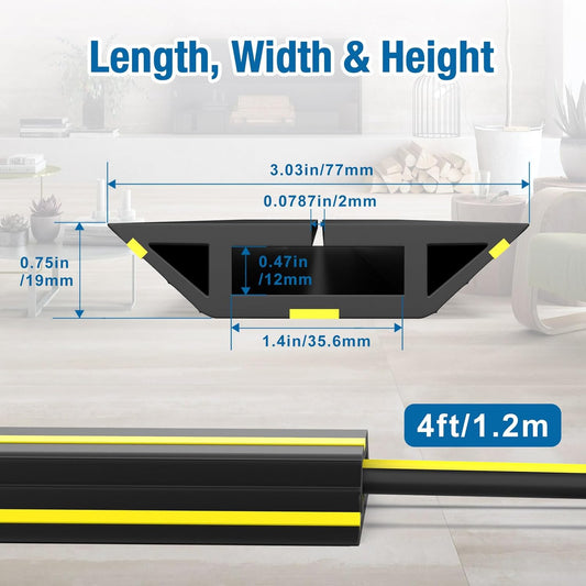 Eapele 4 ft Cable Protector Cord Cover for Floor, Heavy Duty PVC Duct Easy to Unroll, Prevent Trip Hazard for Home Office or Outdoor Settings