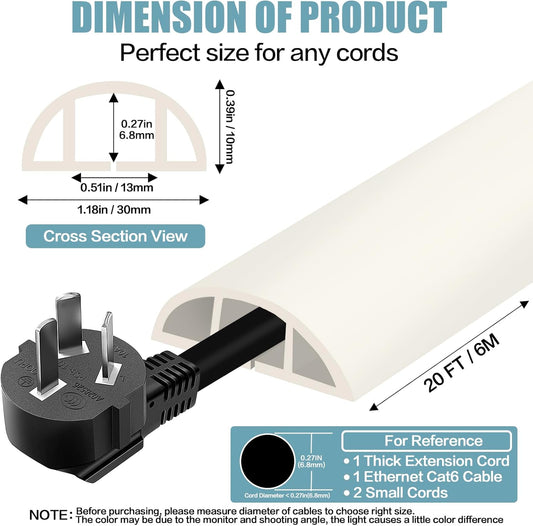 Floor Cord Cover Cable Cavity Self Adhesive Cord Hider Floor 10FT Floor Cable Management Power Cord Protector Floor Electric Cord Covers for Offices, Gym, Exhibitions (Beige, 1.18" x 20')