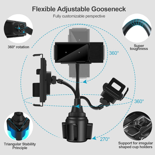 Wireless Car Charger for Z Fold 6/5/4/3, Dual Coil Cup Holder Phone Mount for Tesla, Fast Charging Auto Clamping Auto Rotation 90° Air Vent Mount for iPhone 16/15/14/13/12 Serie
