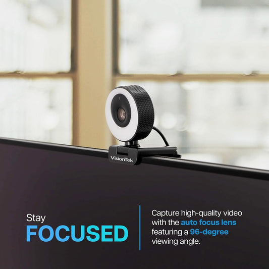 VisionTek VTWC40 Premium Autofocus Full HD 1080P 60FPS Webcam, Chromebook, Computer Video Camera, Digital Dual Microphones, Privacy Cover, 96-Degree Viewing Angle, Work, Study, & Stream (901442)