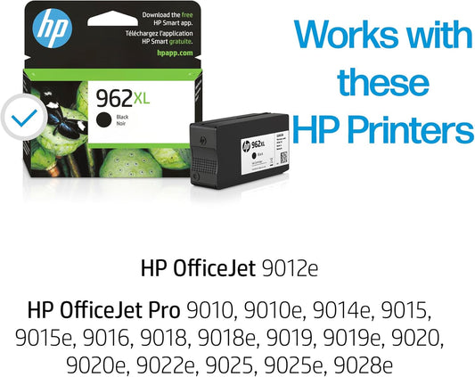 HP 962XL Black High-yield Ink Cartridge for HP Printers | Works with Printer Series: OfficeJet 9010, Pro 9010, 9020 | Eligible for Instant Ink | 3JA03AN