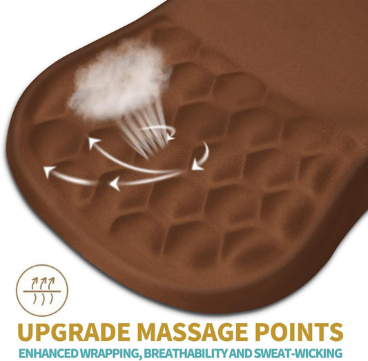 Hokafenle Ergonomic Mouse Pad Wrist Support with Massage Design, Wrist Rest Pain Relief Mousepad with Memory Foam&Non-Slip PU Base, Mouse Pads for Wireless Mouse & Desk (12x8 inch,Brown)