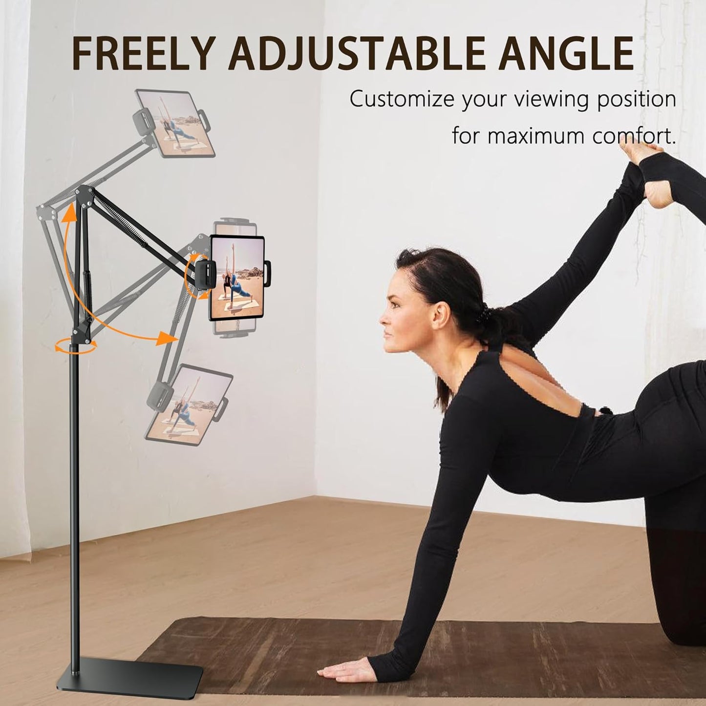 Tablet Floor Stand & Kindle Holder, Overhead Bed Reading Stand with 360° Rotatable Clamp and Height Adjustable Flexible Long Arm, Compatible with Kindle, iPad mini/Air/Pro, and 4.7-14 Inch Devices