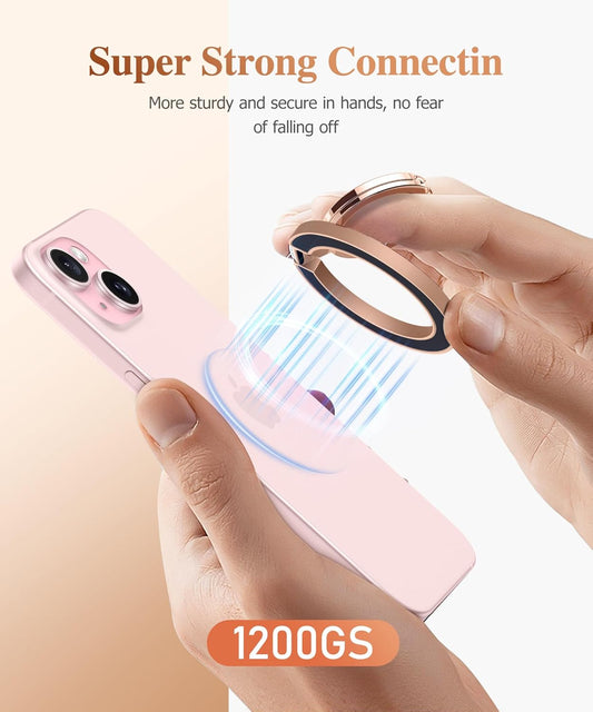 GVIEWIN Magnetic Phone Ring Holder, Compatible with MagSafe Phone Grip with Adjustable Stand, Magnet Phone Ring Kickstand for iPhone 16 Pro Max/Plus/15/14/13/12 Series/Other Phones, Glitter/Pink Gold