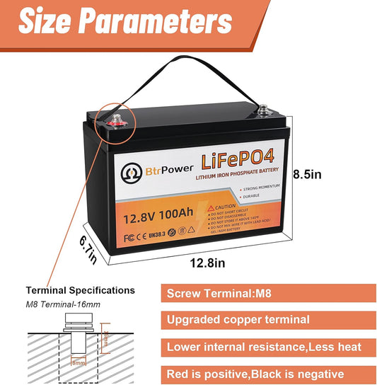 4 Pack 12V 100Ah LiFePO4 Deep Cycle Battery,Support 4S4P,Built-in 100A BMS,5000-7000 Cycles,Perfect for RV Solar Marine Overland Off-Grid Application