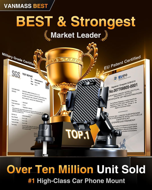 VANMASS Car Phone Holder 2025 Ultimate Military-Grade Phone Holder for Your Car Windshield Dashboard【Newest Best Strongest】 Cell Phone Car Mount with Patent & Safety Certs for iPhone Samsung Android