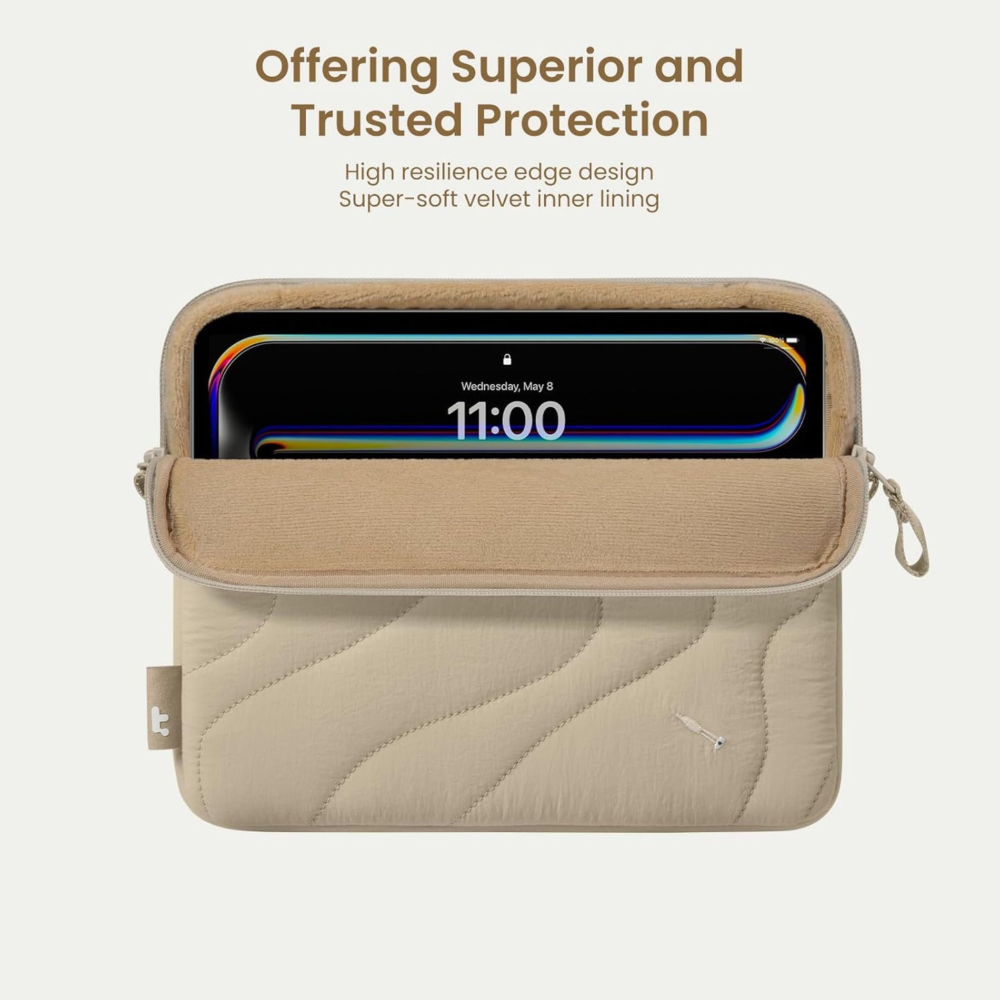 tomtoc 360 Protective Puffy Tablet Sleeve for iPad Pro 11-inch (M4/(4th/3rd/2nd/1st Gen), iPad Air 11-inch (M3) 2025/(M2) 2024 with Magic Keyboard/Smart Keyboard, Quilted Soft Puffer iPad Case