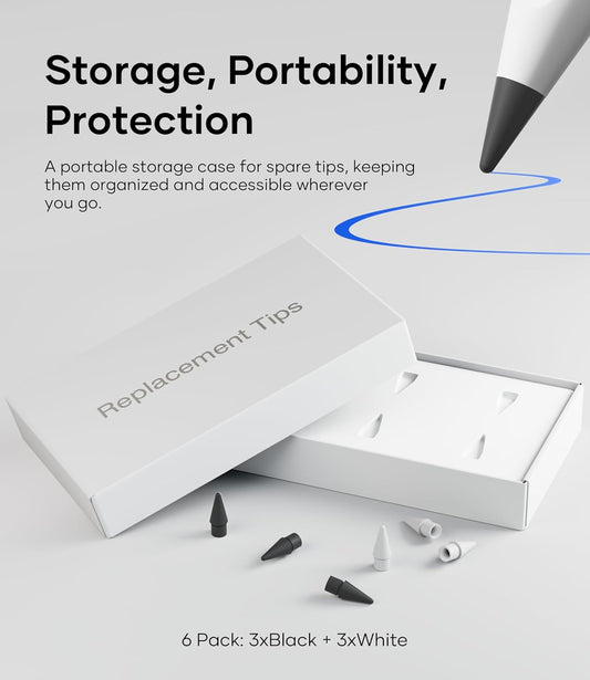 Replacement Pencil Tips for Apple Pencil Pro, Pen Tips for Apple Pencil 2nd Gen/1st Gen/USB-C, Wear-Resisting Pencil Nibs with Storage Box, Pen Nibs Set Compatible with Apple Pen (6 Pack, Black/White)